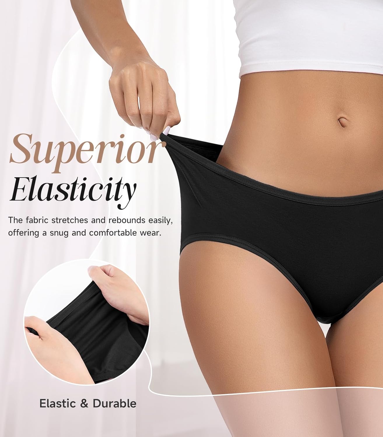 Detalle de Culottes Femme Coton Élasticité Parfaite – Lot de 6, Taille Moyenne – Confort Respirant