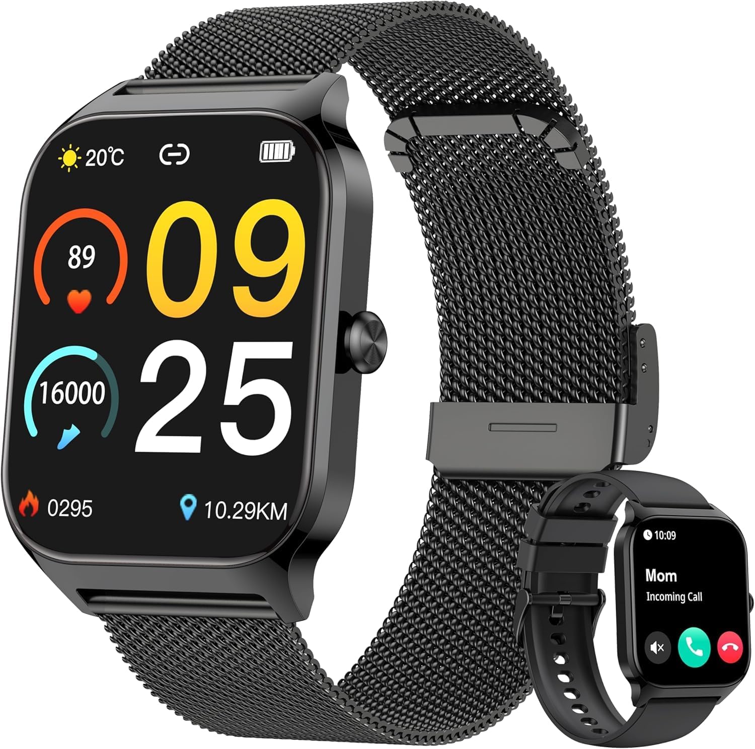 Detalle de KALINCO Smartwatch für Herren & Damen mit Blutdruckmessung, Bluetooth-Telefonie und 100+ Sportmodi