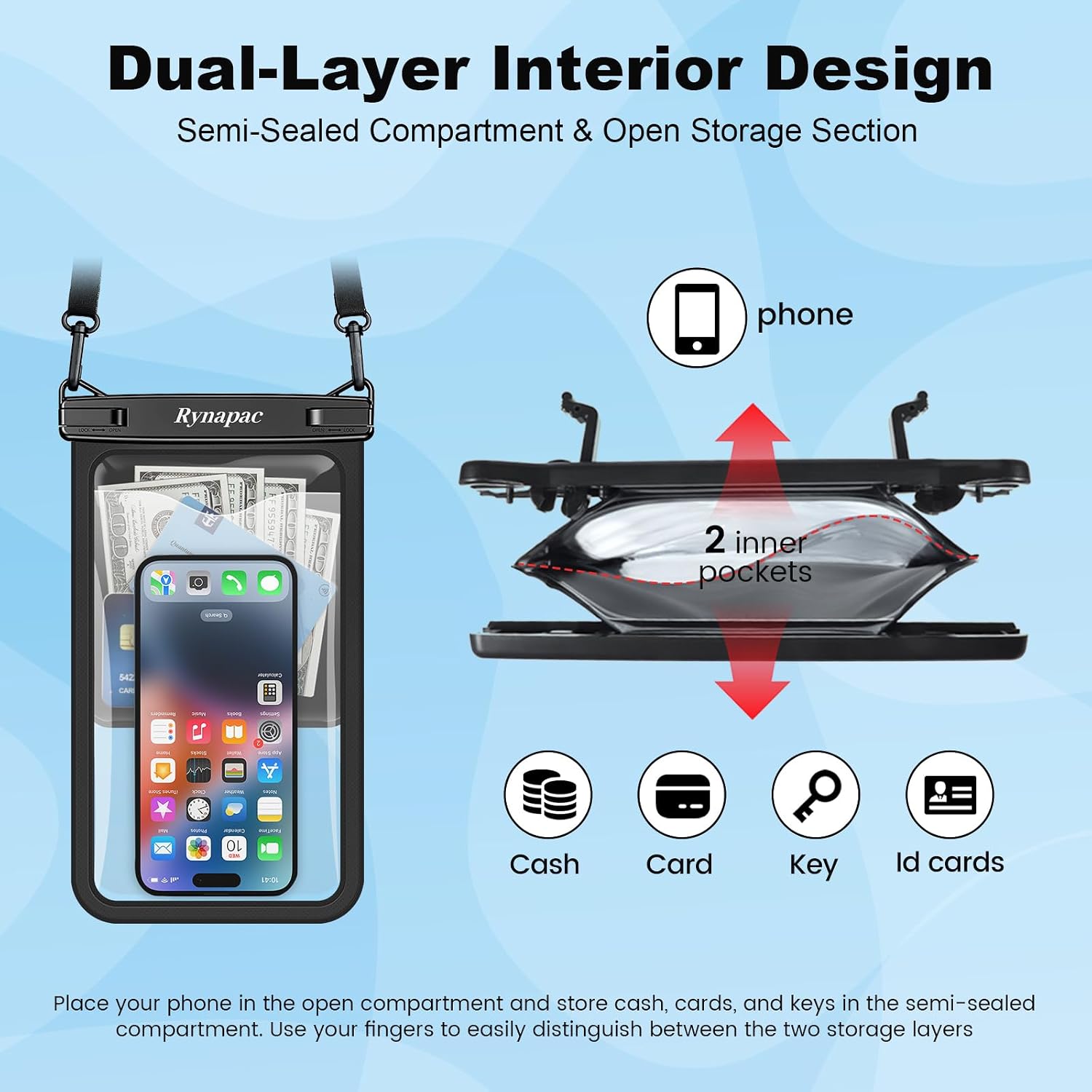 Detalle 1 de Rynapac 11211-4P Waterproof Phone Pouch, 4-Pack, IPX8, Up to 10 Inches