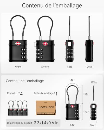 Thumbnail 9 de LUGGEX Cadenas Valise TSA Approuvé – Cadenas avion à 3 chiffres, lot de 4
