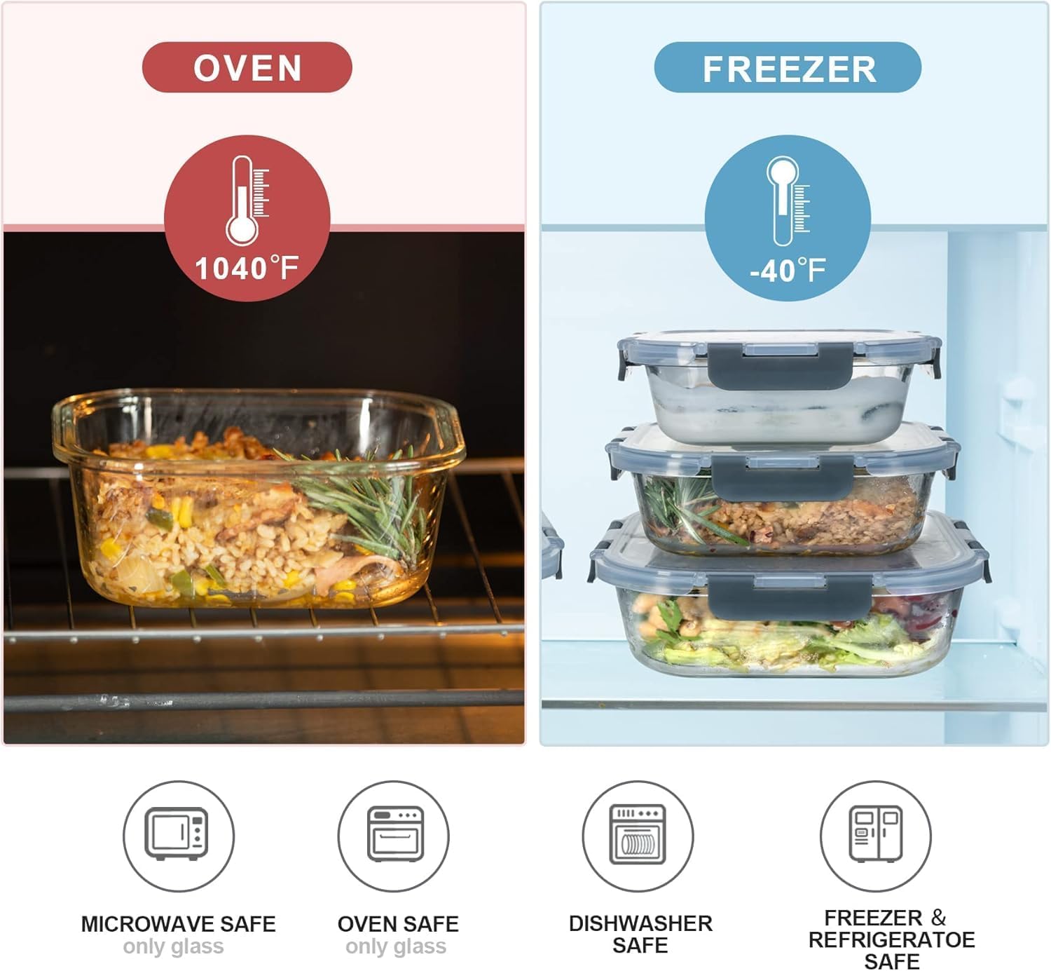 Detalle de S SALIENT glass storage containers 5-pack, 1050ml
