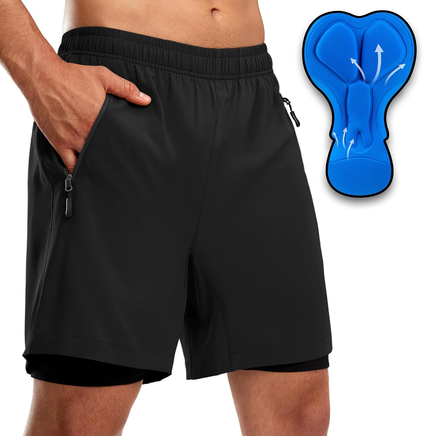 Detalle de Bikewa Men's Mountain Bike Shorts 3D Padded – Loose-Fit, Quick-Dry for Trails