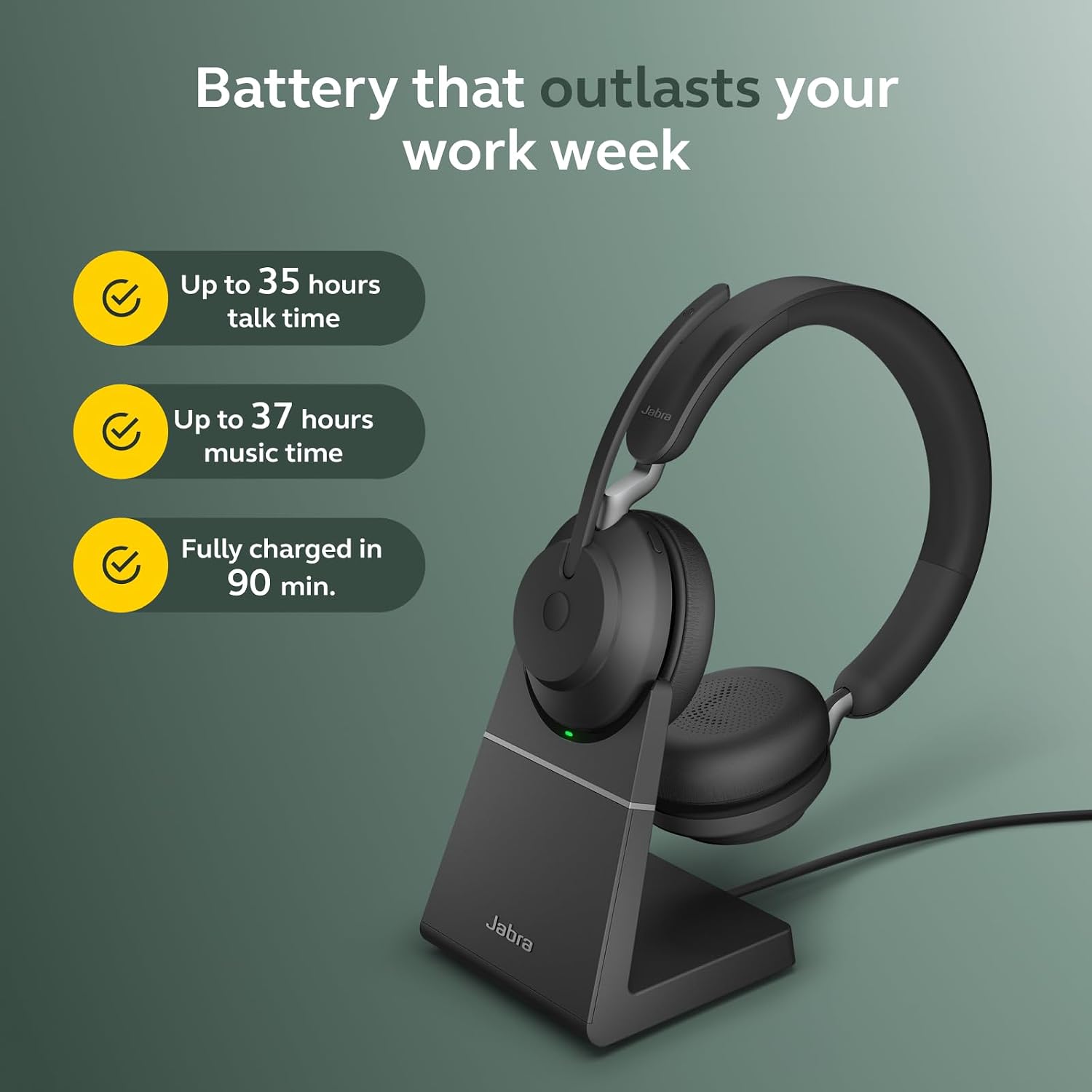 Thumbnail 6 de Jabra Evolve2 65 Wireless PC Headset with Charging Stand — MS Teams Certified, Noise Cancelling, 37h Battery