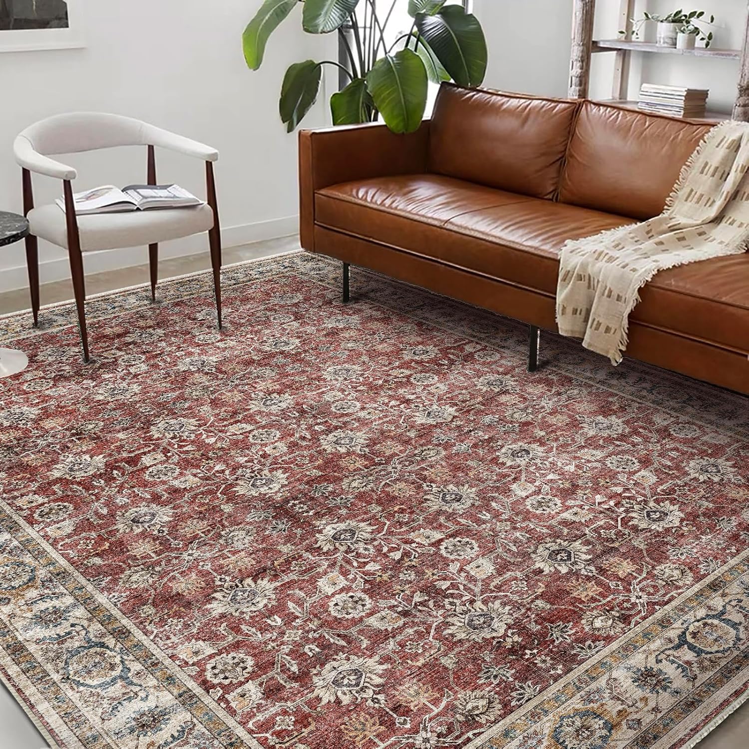 Detalle de CHAMPLANT 8x10 Washable Boho Area Rug: Non-Slip, Easy-Care Low-Pile Comfort