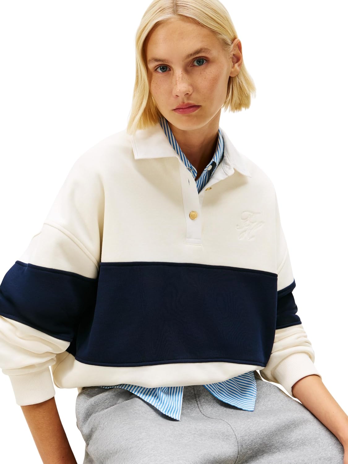 Thumbnail 2 de Tommy Hilfiger Gold BTN Rugby Fleece Felpa pullover donna Ww0ww48785