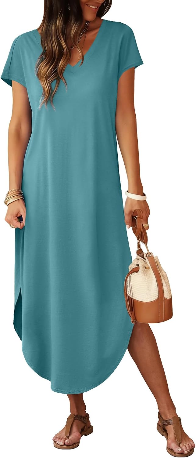 Thumbnail 1 de RUMIA Summer Maxi Dress for Women with Pockets – Cap Sleeve T-Shirt Style Sundress
