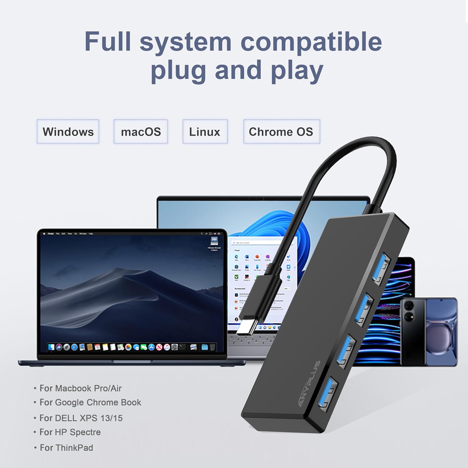 Detalle 2 de ANYPLUS USB C Hub 4-port USB 3.0 hub for MacBook
