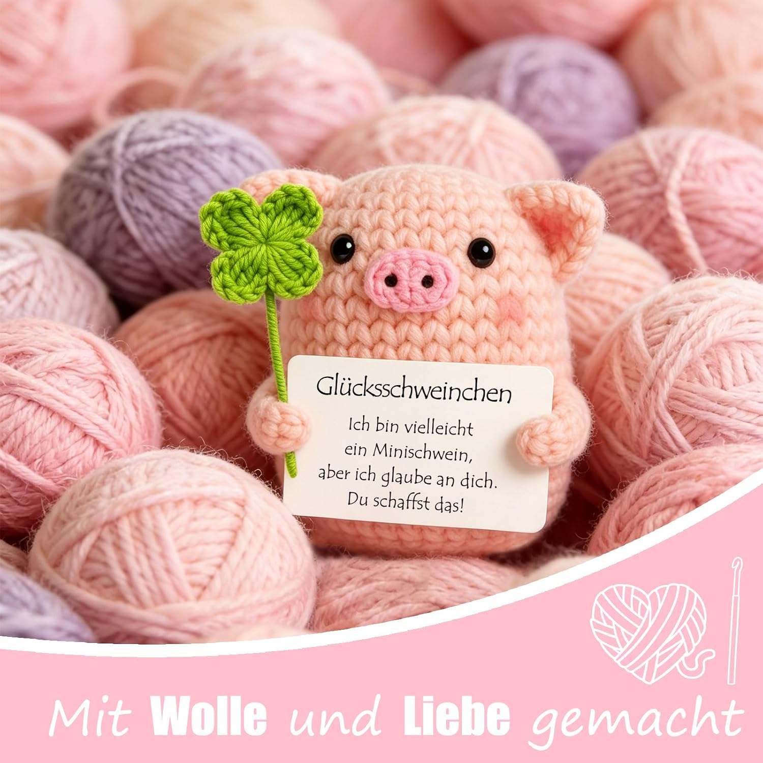 Thumbnail 4 de Tixlux Pocket Hug Glücksschweinchen Figur mit Glücksklee und Glücksbringer (Silber III)