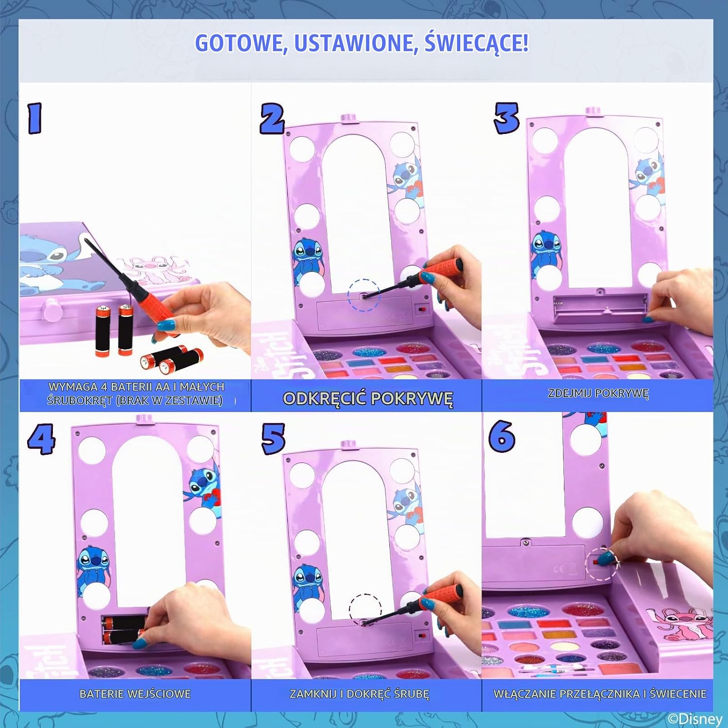 Detalle 1 de Townley Girl Stitch – zestaw kosmetyczny z podświetlanym lusterkiem i lakierami