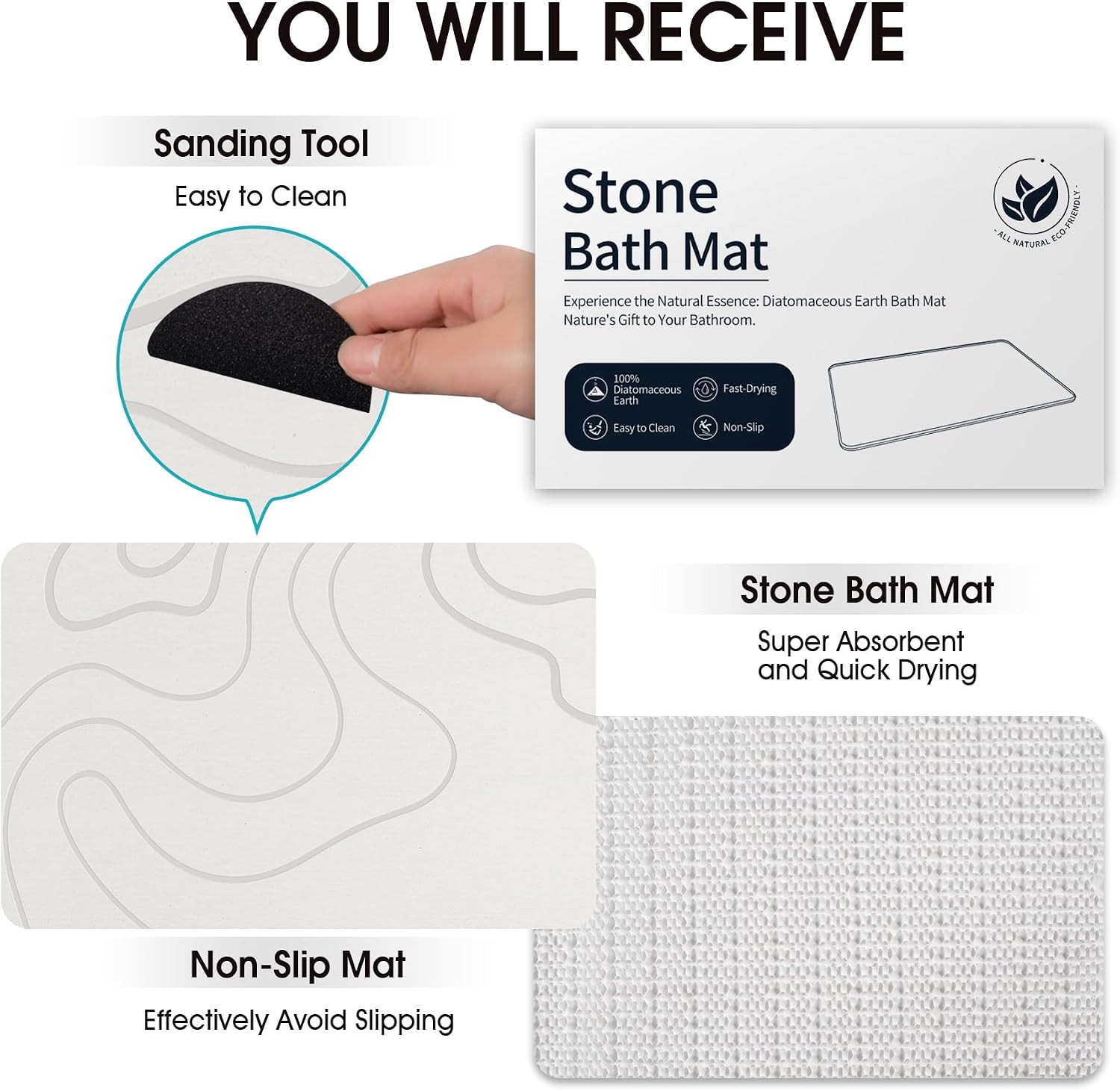 Detalle de ZIKIBL Stone Bath Mat, Diatomaceous Earth