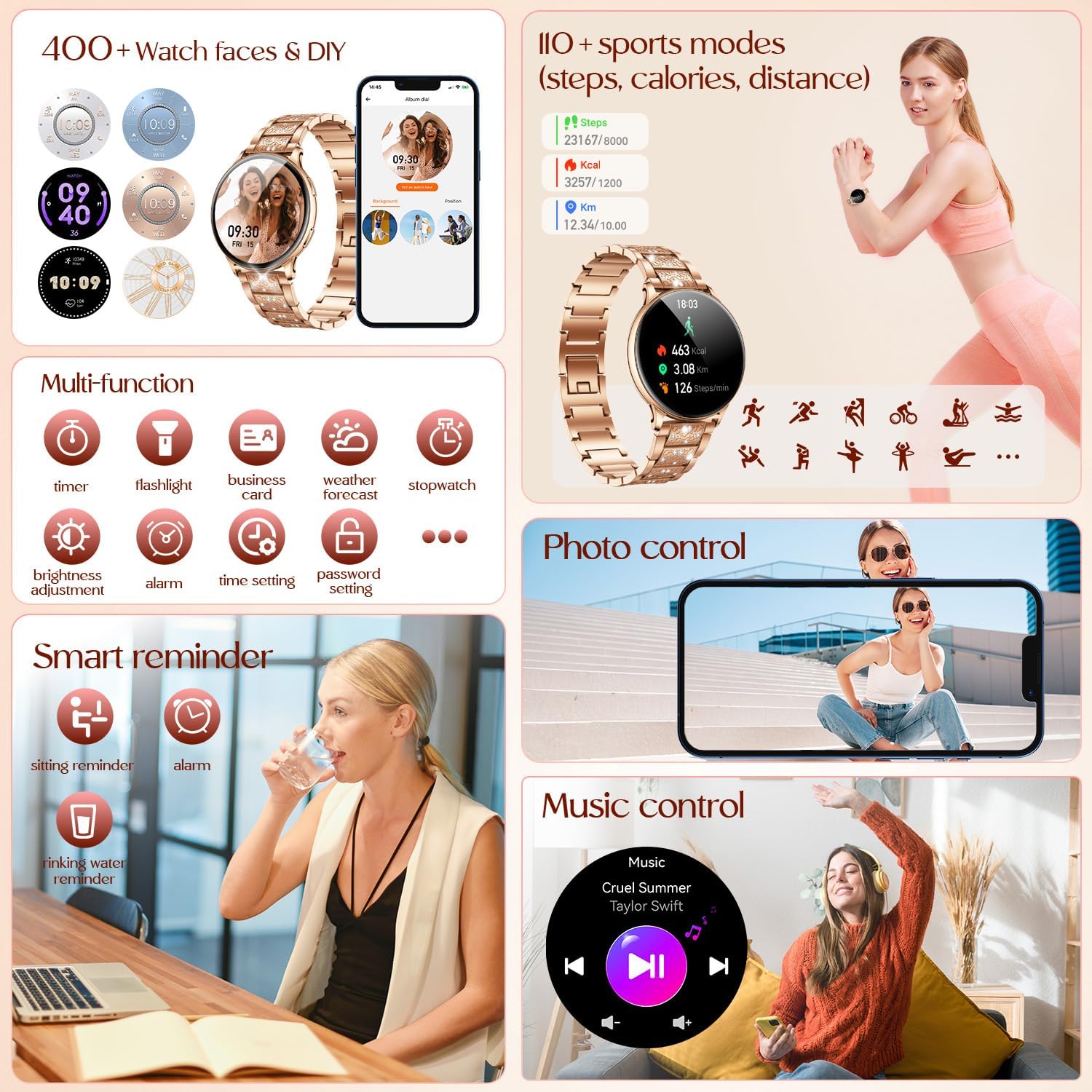 Thumbnail 6 de Montre Connectée Femme avec Appel Bluetooth 1,32" – Écran AMOLED, Suivi Santé et 100 Modes Sportifs