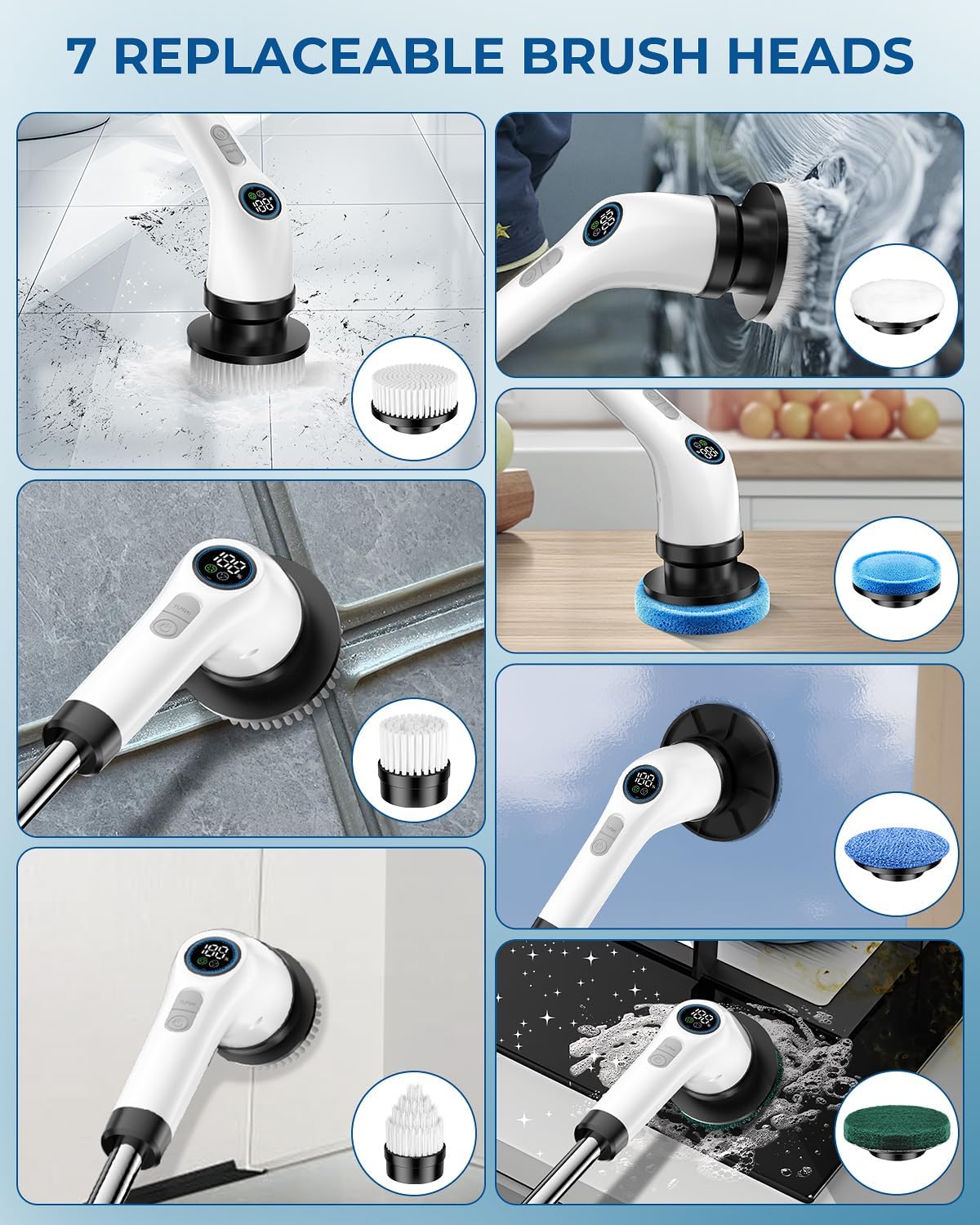 Thumbnail 6 de Electric Spin Scrubber with Upgraded Battery and 7 Heads — Rechargeable Cordless Deep Cleaning for Bathrooms, Tile, and More