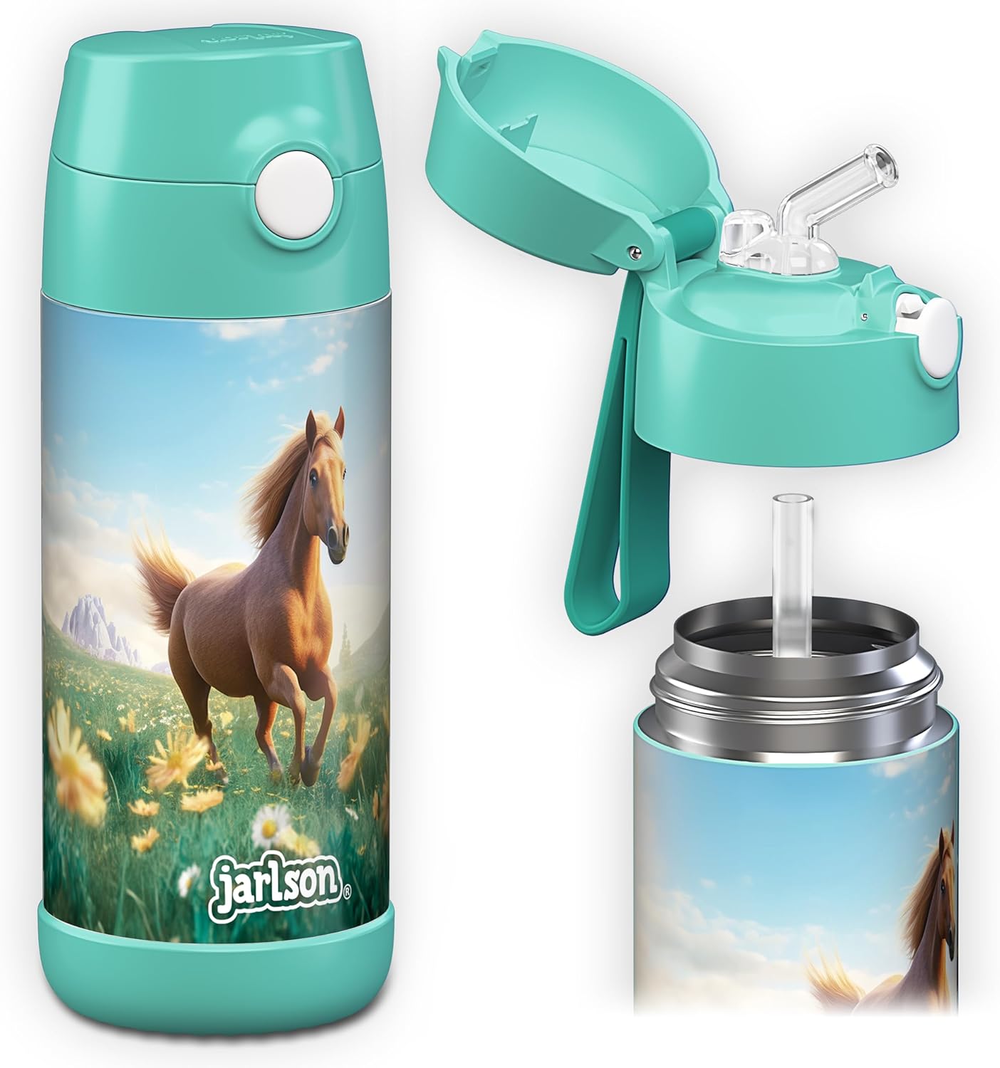 Detalle de Jarlson Borraccia Termica Bambini 350ml CHARLI con Cannuccia – Acciaio Inox, Senza BPA, ideale per Scuola e Sport