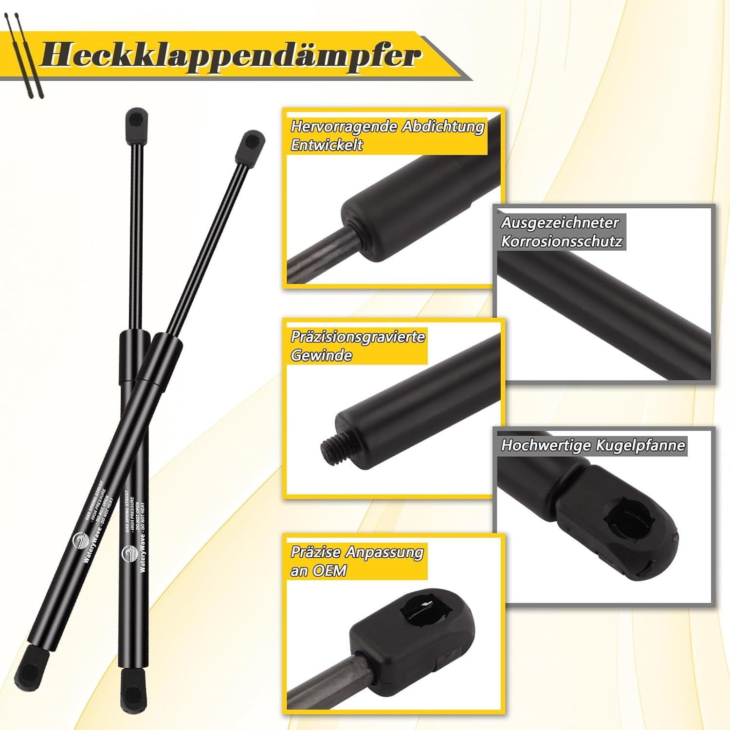 Detalle de WateryWave 2X Boot Struts for VW Golf MK6 Hatchback (A6, 5K) 2008-2012 – Rear Tailgate Gas Springs, Black, Heavy Duty