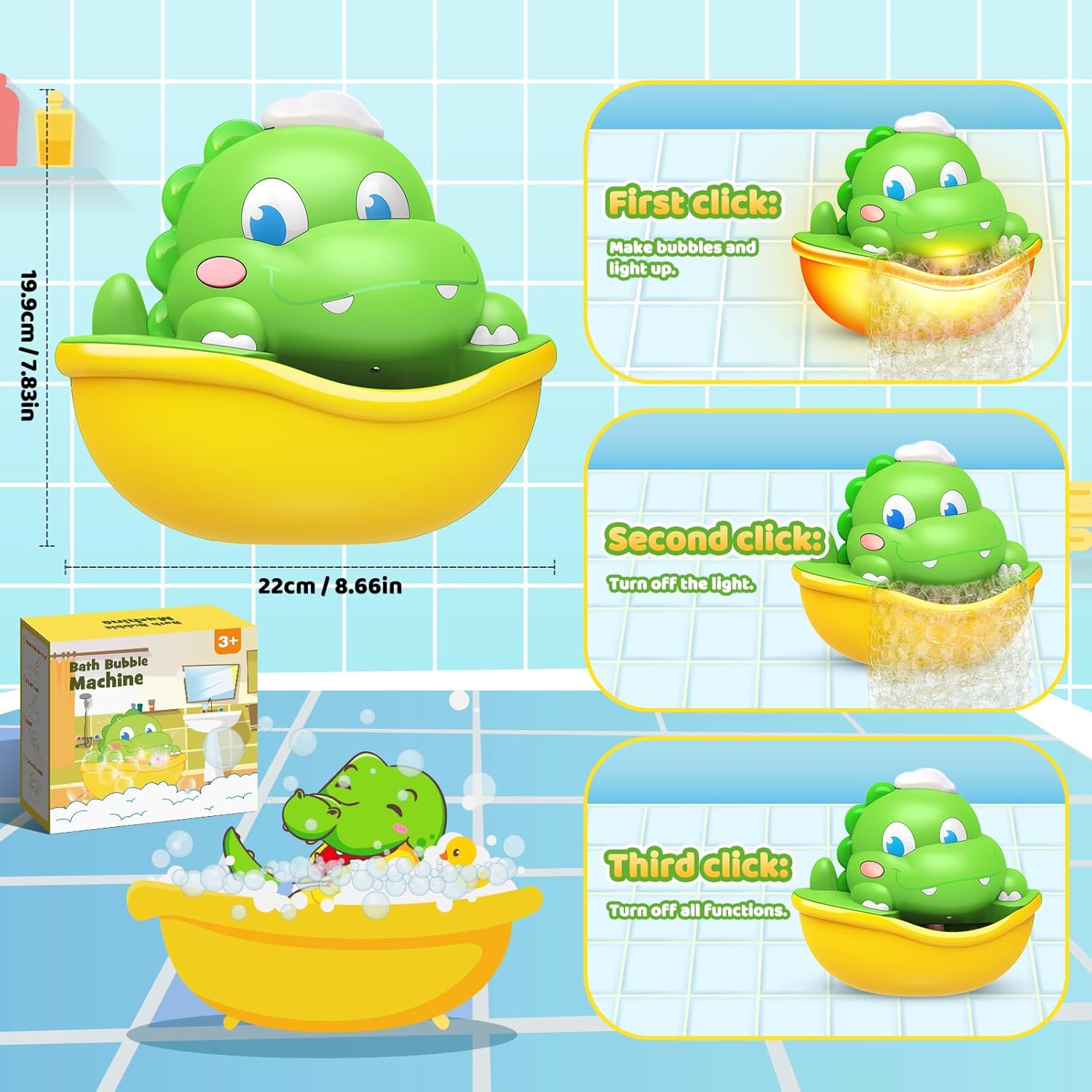 Thumbnail 4 de Adeokay Machine à bulles dinosaures pour le bain (1-4 ans)