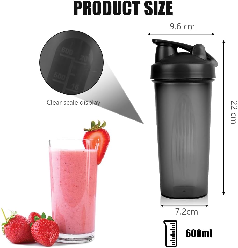 Detalle 2 de ACWOO 600ml Protein Shaker Bottle (2-pack) with Stainless Steel Mixing Ball – BPA-free, leak-proof flip lid