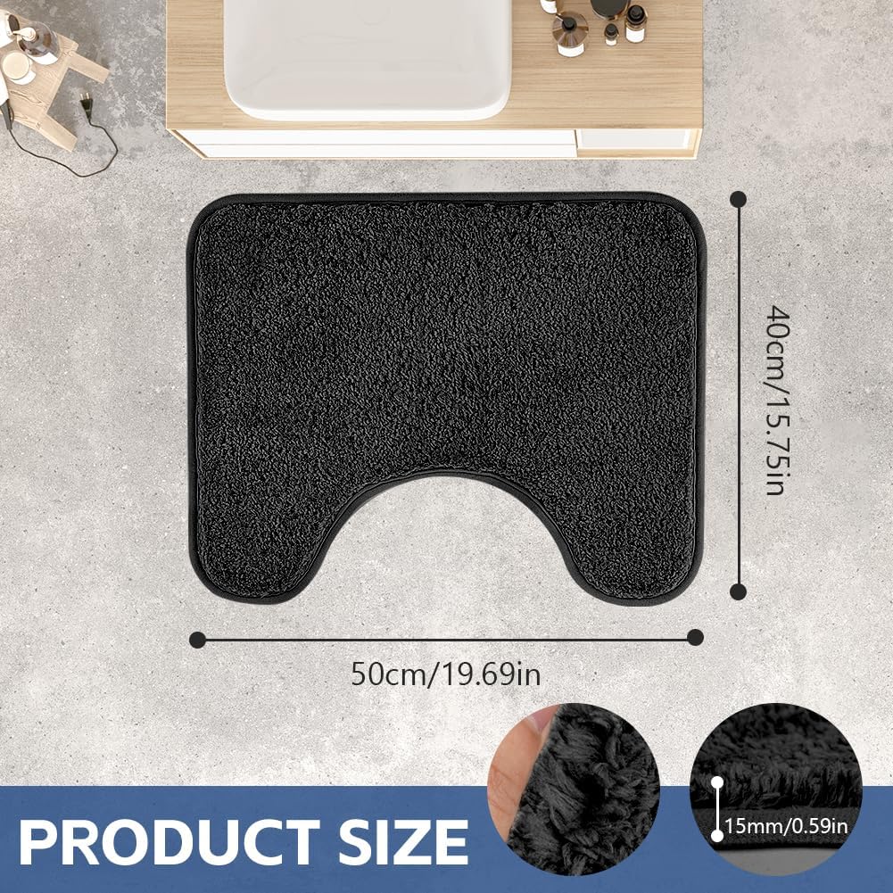 Detalle de AUAUY U-vormige toiletmat 50 x 40 cm, zwarte microvezel met antisliprug