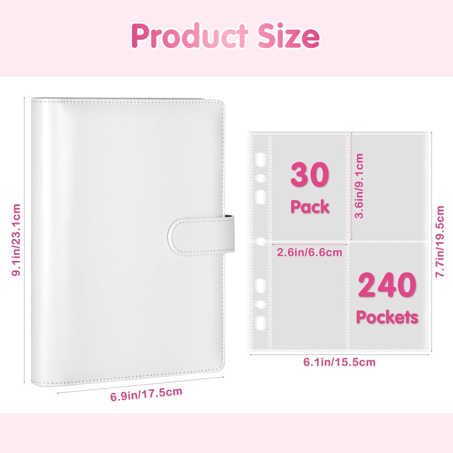 Thumbnail 4 de A5 Kpop Photocard Binder with 30 Pack 4-Pocket Pages – 240 Card Slots, 6-Ring PU Leather Album