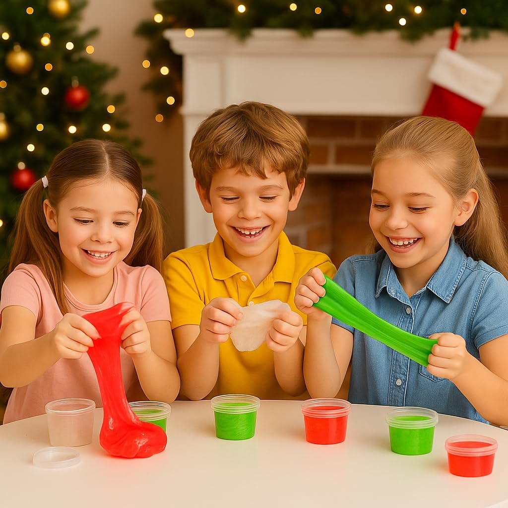Detalle 2 de Galaxy Slime 24 Pack in Red, Green & White – Non-sticky soft party slime cups for classroom prizes