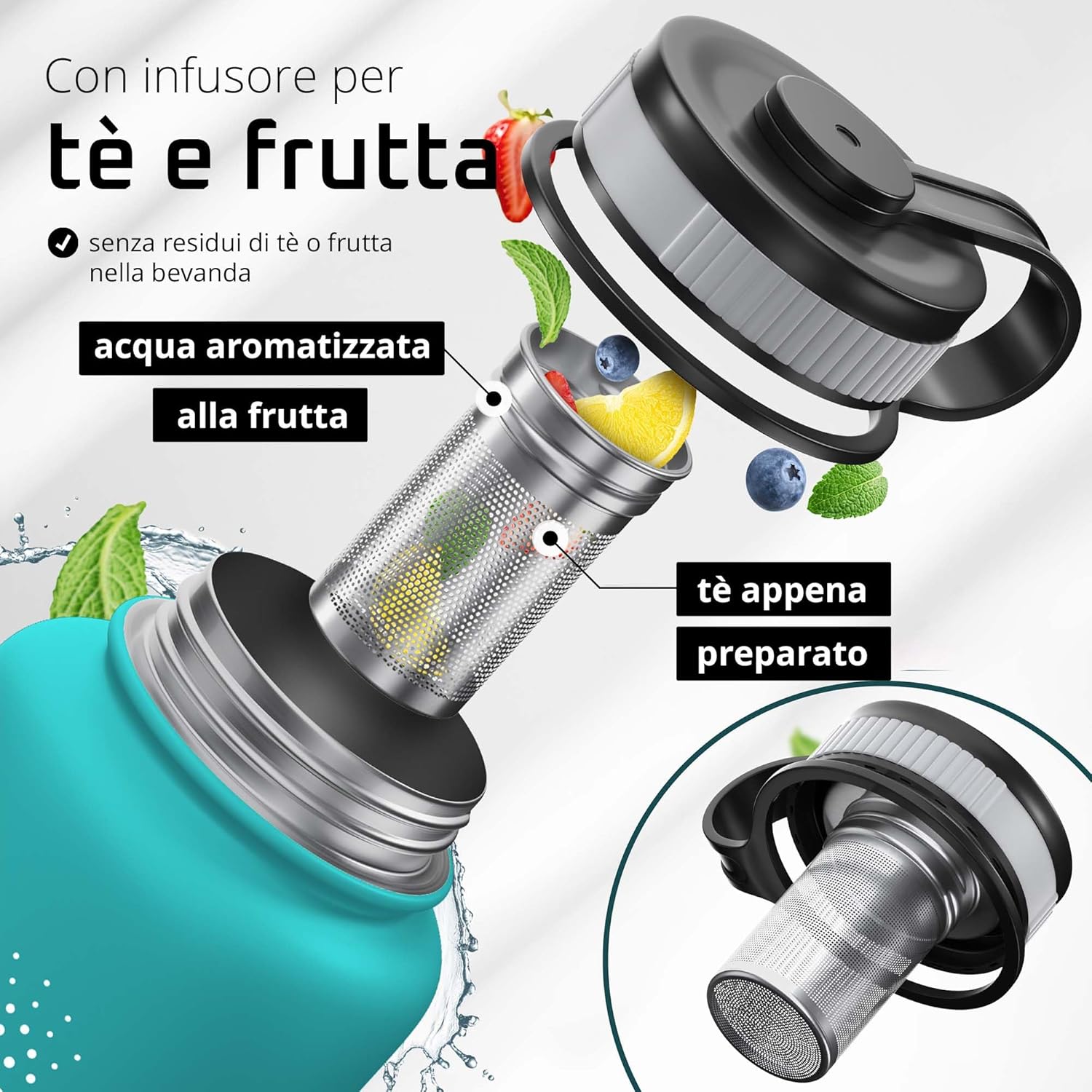 Thumbnail 5 de BeMaxx Active Flask Borraccia Termica 950 ml con Cannuccia e Tappi Antiderrame