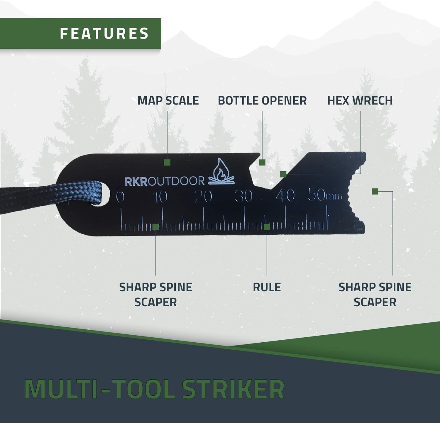 Thumbnail 5 de RKR OUTDOOR Ferro Rod Flint Fire Starter Kit with Handcrafted Wood Handle