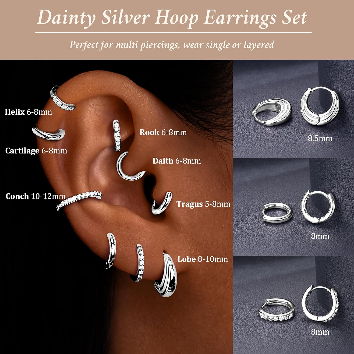 Detalle 2 de Poxtex Huggie Hoop Earrings 8mm 💍