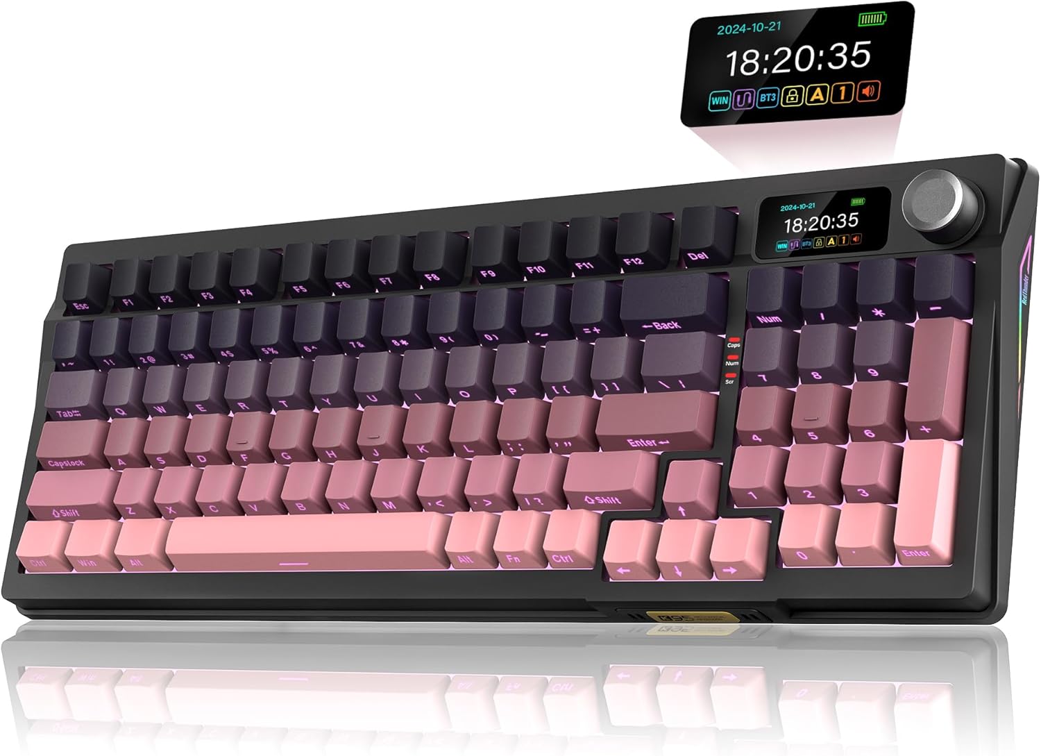 Detalle de RedThunder K95 Wireless Mechanical Keyboard with TFT Screen, Gasket Build, and Hot-Swap Pink Switches