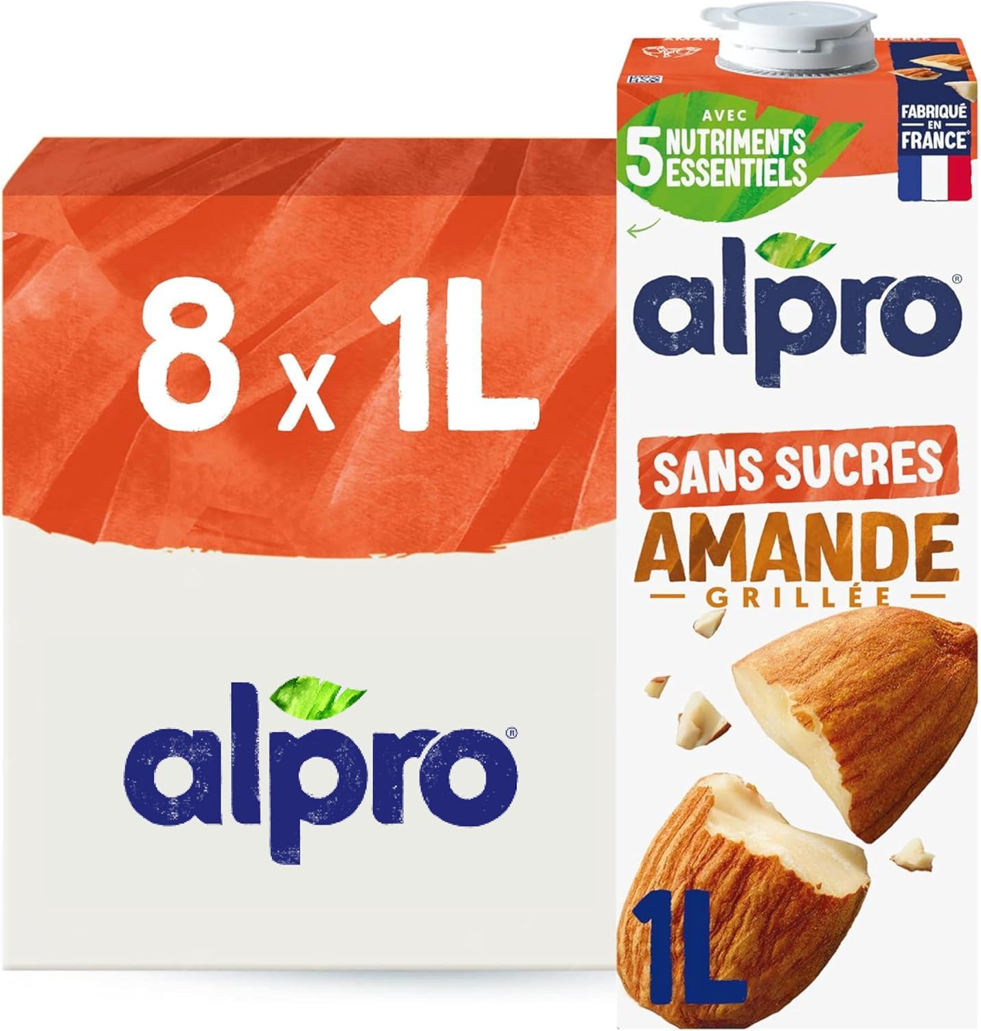 Detalle de Alpro Boisson Végétale Lait d'Amande Grillée Sans Sucres – Lot 8x1L