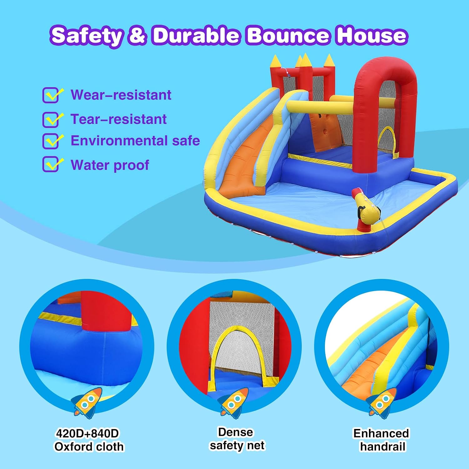 Thumbnail 2 de JOYLDIAS Inflatable Water Slide Bounce House with Splash Pool and 450W Blower