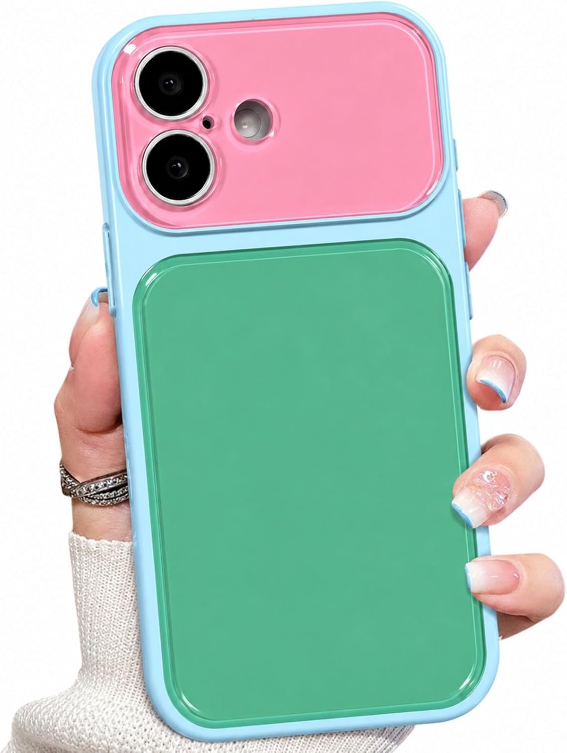 Detalle de EKELYVIA Cyan TPU Case for iPhone 17, Contrast Color Design, Raised Bezels