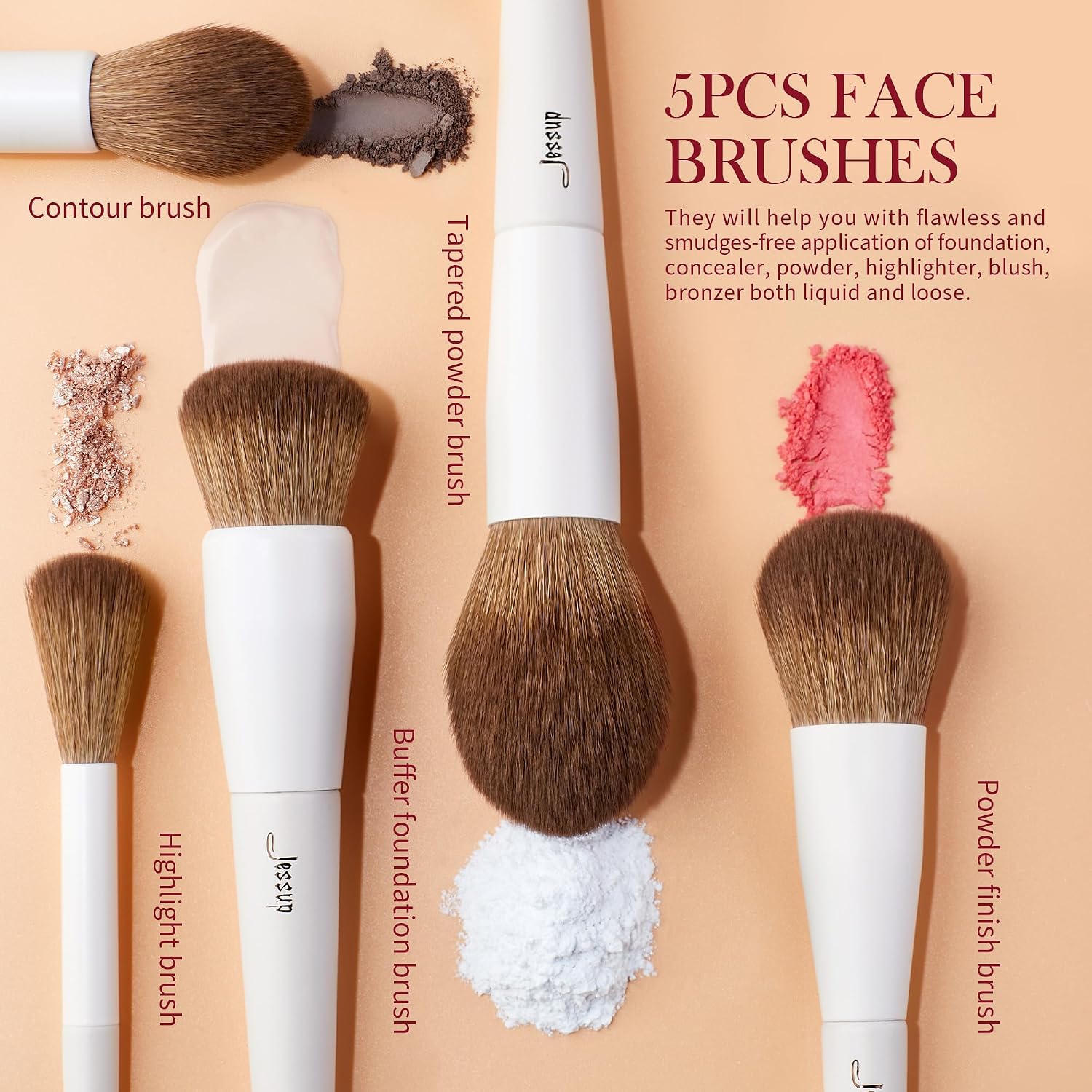 Detalle de Jessup lot de 14 pinceaux maquillage en coffret cadeau (T329-G) pour teint, yeux et contour