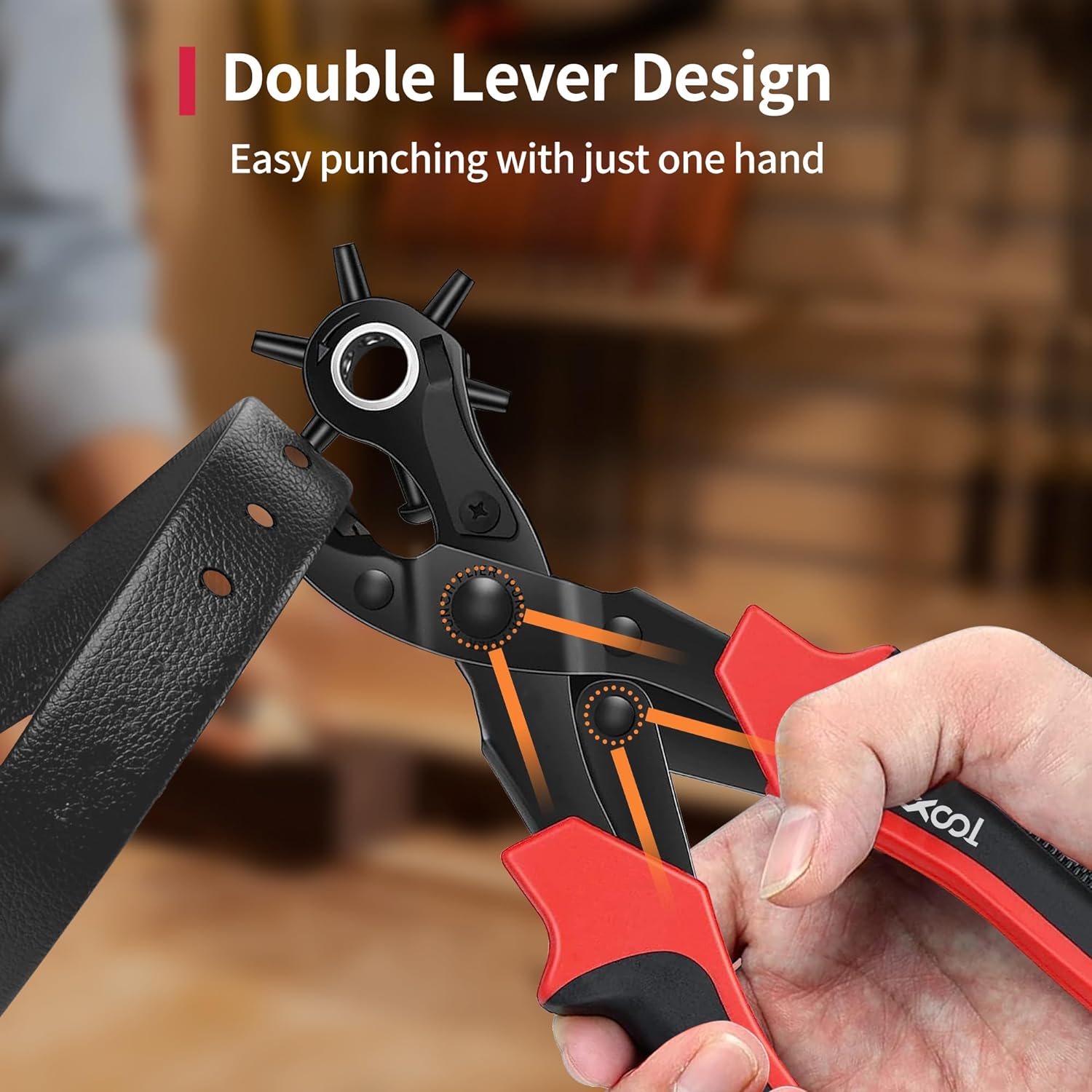 Detalle de XOOL Leather Hole Punch Plier – Heavy-Duty Rotatable Belt Hole Puncher with 6 Sizes