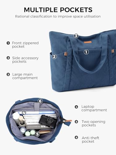 Detalle de Lekespring Cord Tasche Damen – Groß Tote Bag, Strandtasche mit Reißverschluss