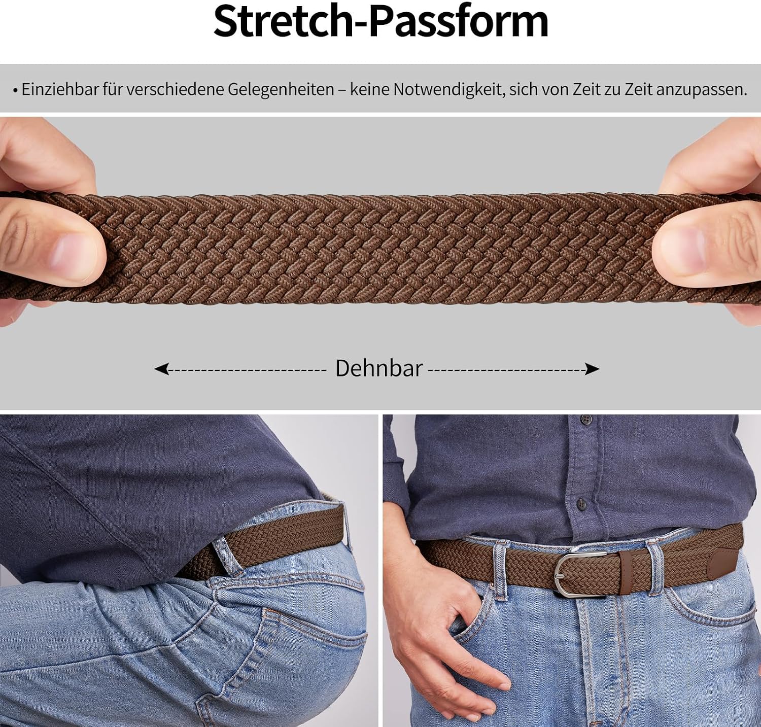 Detalle 2 de TANGCHAO Stretchgürtel aus Stoff mit Flechtoptik (3,3 cm) – elastisch für Damen & Herren