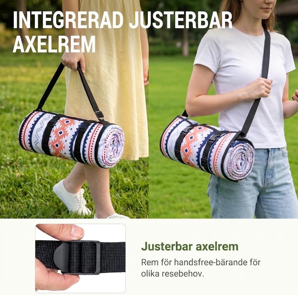 Thumbnail 2 de Wolfwise vattentät picknickfilt 200 × 200 cm, blå med axelrem och fem lager
