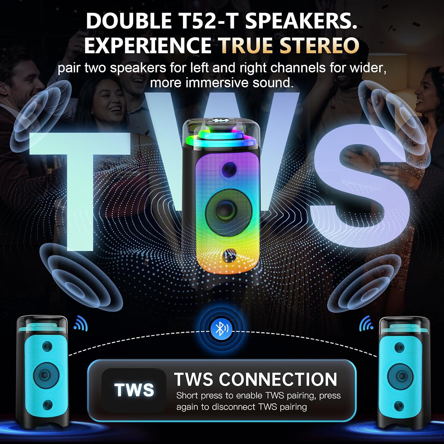 Detalle 1 de Jokmic T52-T 500W Karaoke Machine with 3 Drivers, 2 Wireless Mics and RGB Lights