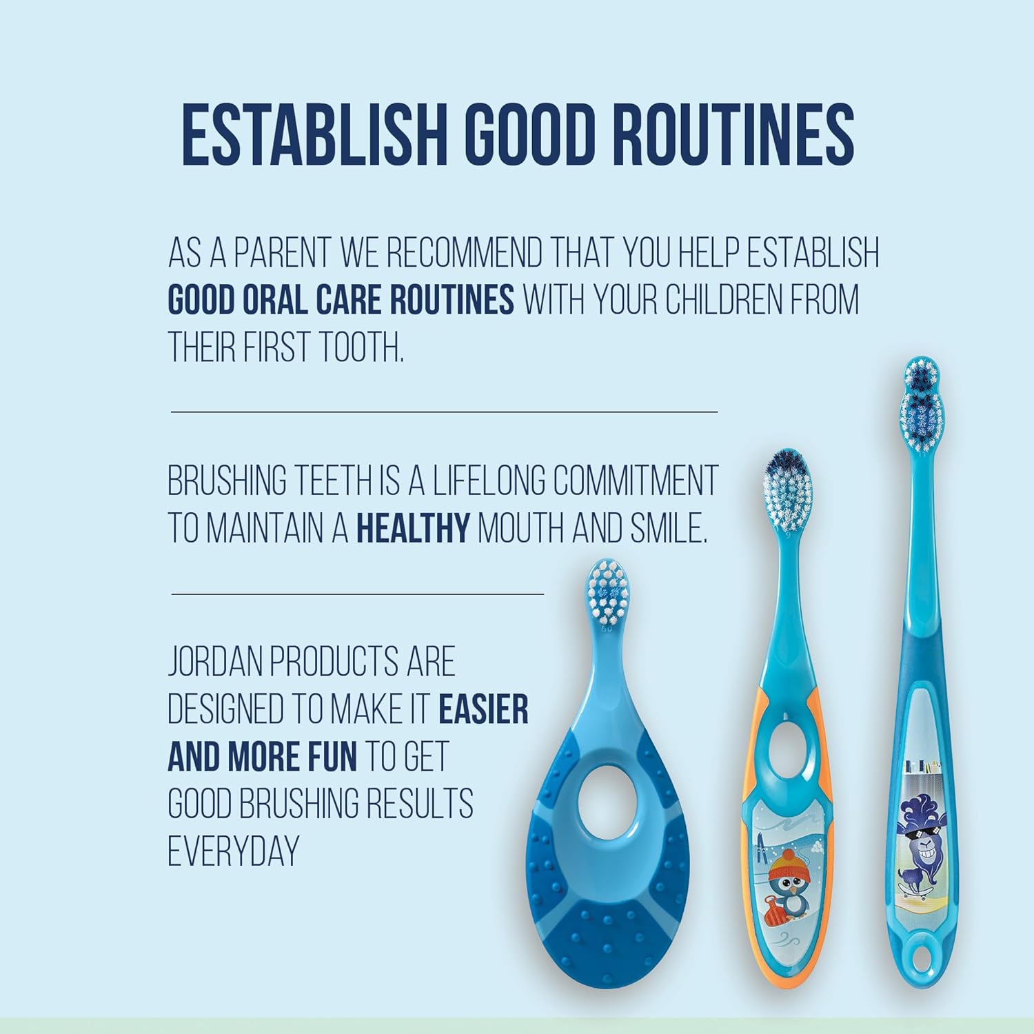 Detalle de Jordan Step 2 Brosse à dents pour enfants (3–5 ans) — Pack 4, poils souples, double poignée, sans BPA, couleur rose et jaune
