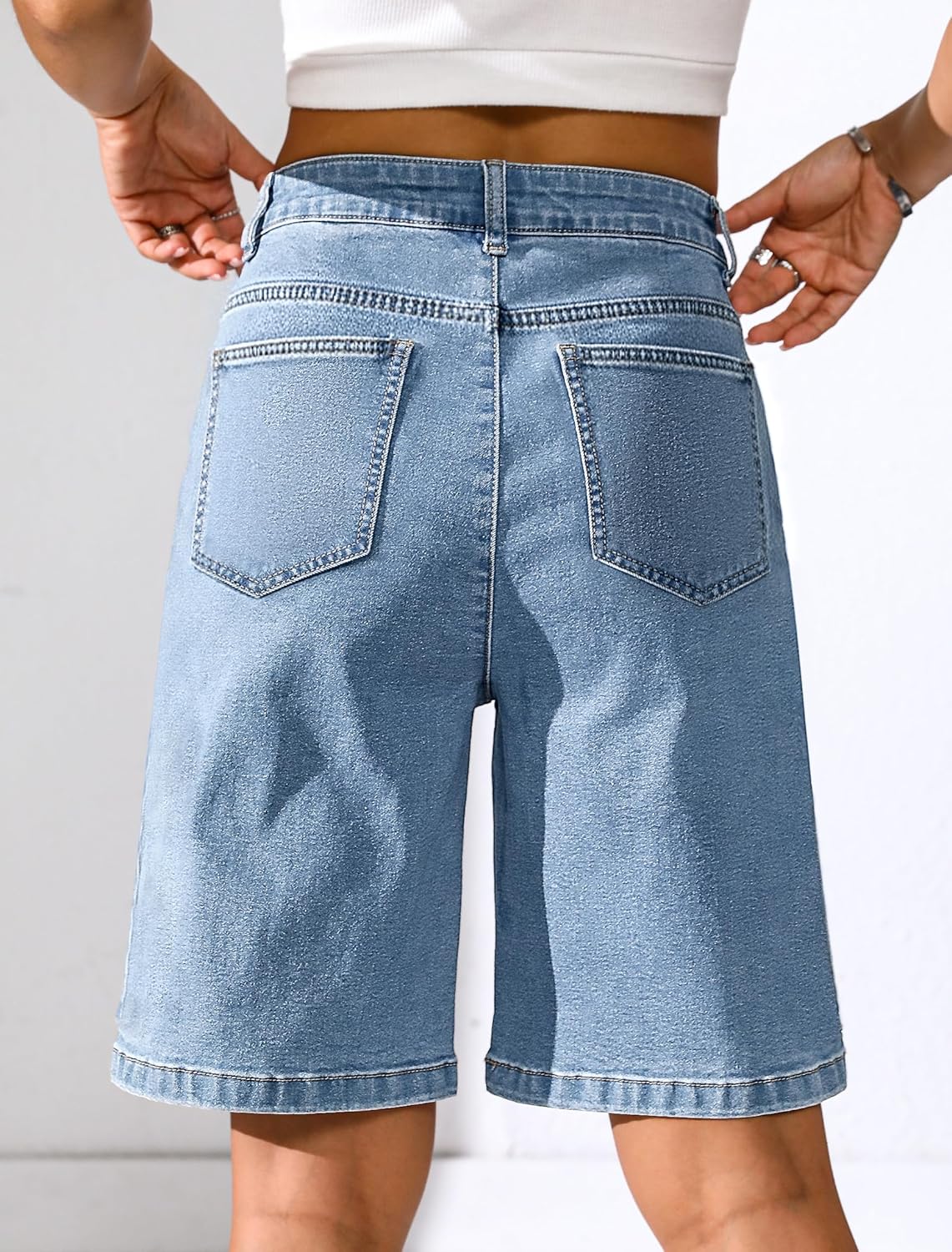 Thumbnail 1 de Eddoyee Women's Bermuda Shorts: Long Knee-Length Denim with Stretch for Everyday Comfort