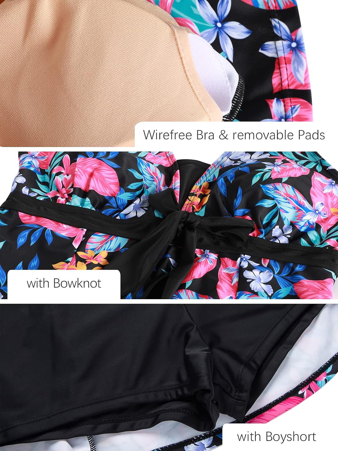 Detalle 2 de ECUPPER Plus Size Skirted One Piece Swimsuit with Tummy Control and Built-In Shorts