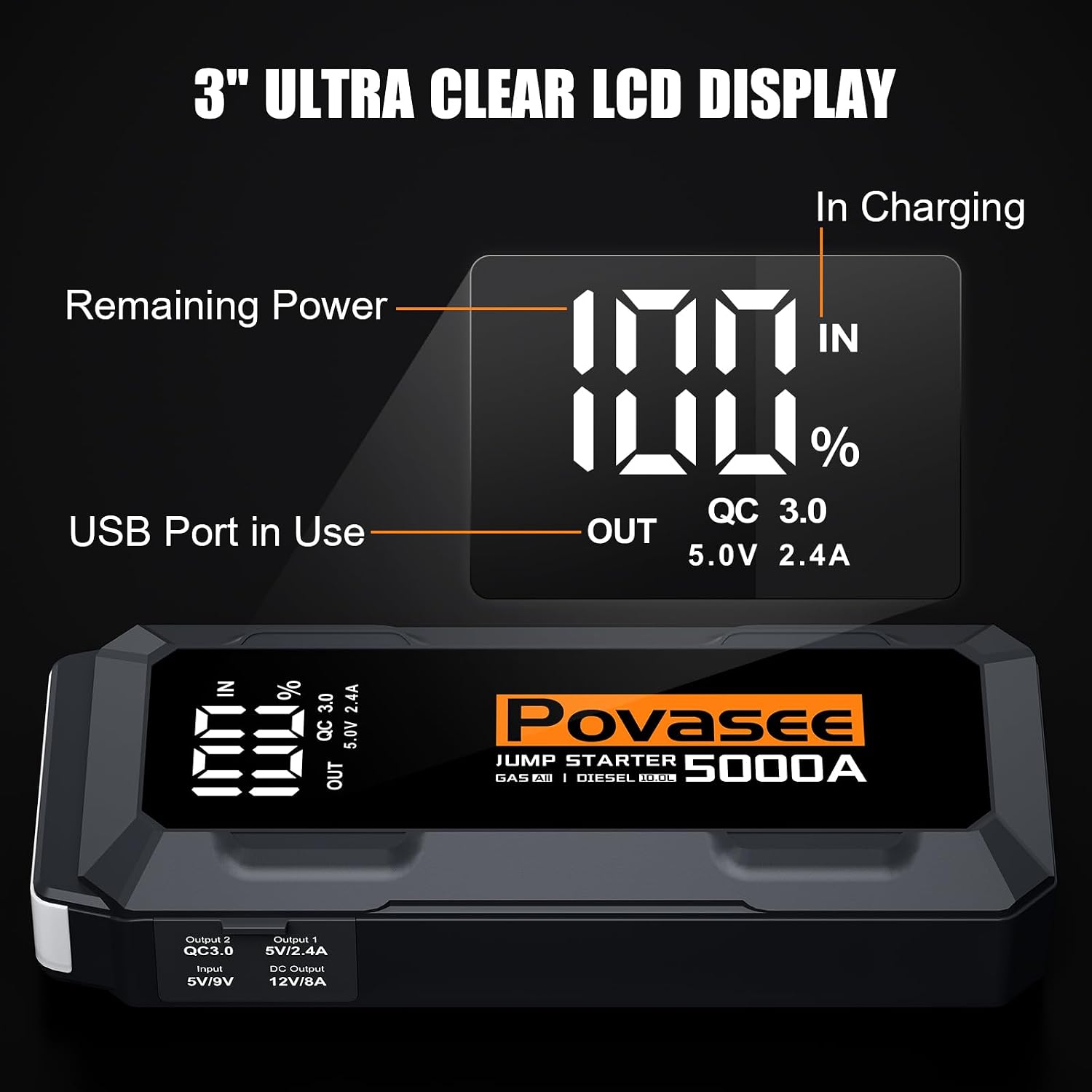 Thumbnail 4 de Povasee 5000A Starthilfe Powerbank für 12V Fahrzeuge