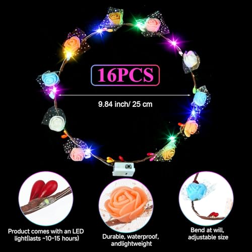Thumbnail 1 de Defresit 16PCS LED Flower Headband – Multicolour Light-Up Crown for Women, Girls and Kids