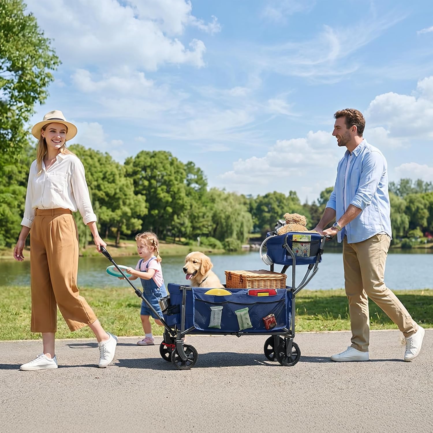 Thumbnail 1 de EVER ADVANCED Folding Push & Pull Trolley with Brake – 150L Open Carriage, 25L Basket, 100 kg Capacity (Blue)