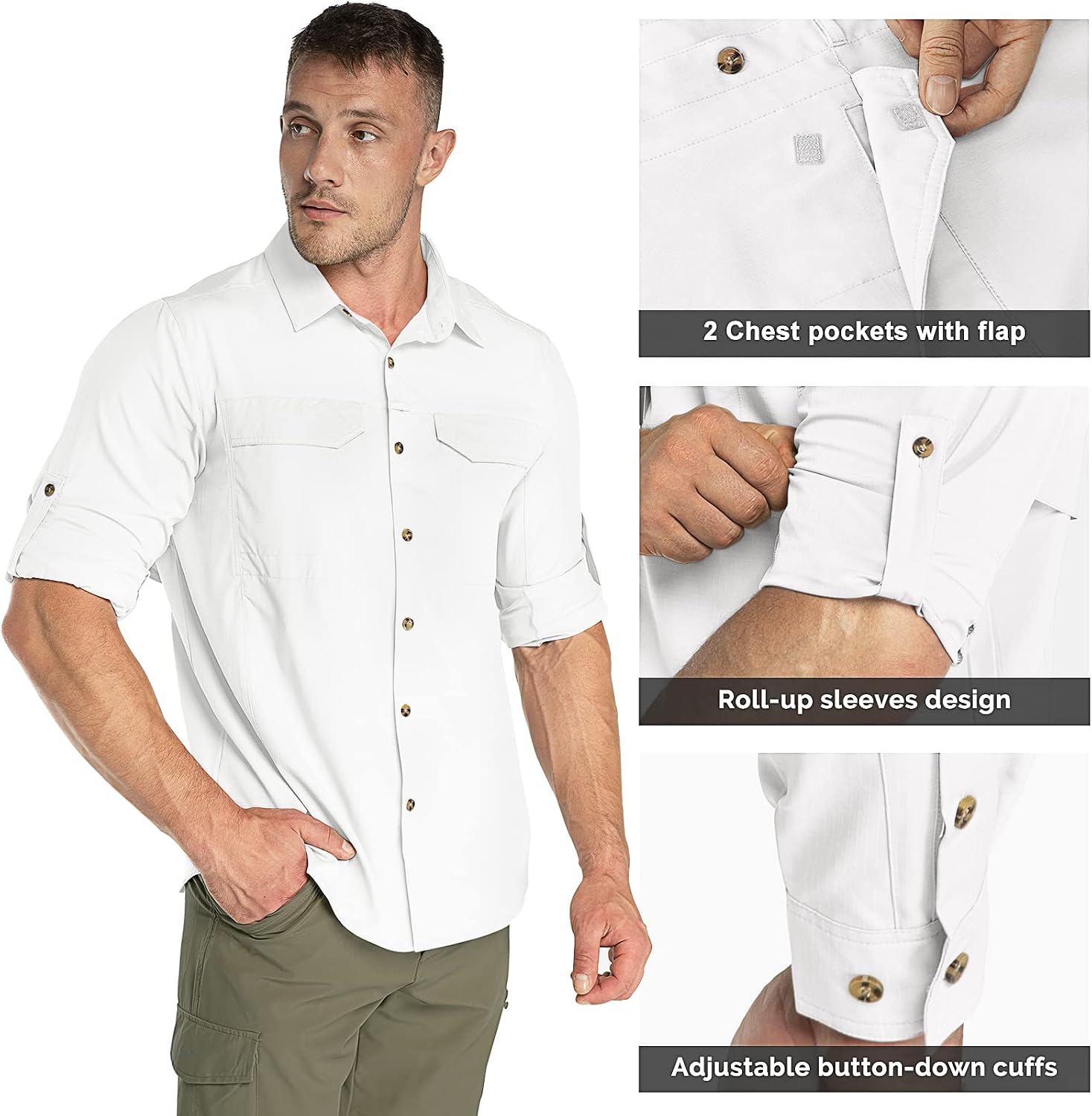 Detalle de 33,000ft Funktionshemd Herren mit UPF50+ UV-Schutz, Langarm-Button-Down für Outdoor & Sport