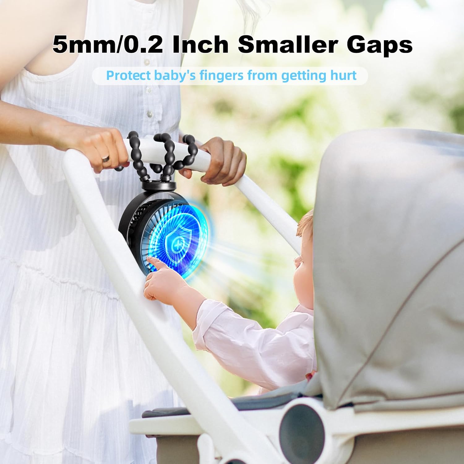 Detalle de PaPaFboy Kinderwagen Ventilator Baby – Leiser, 360° drehbar, 20 Stunden Akku