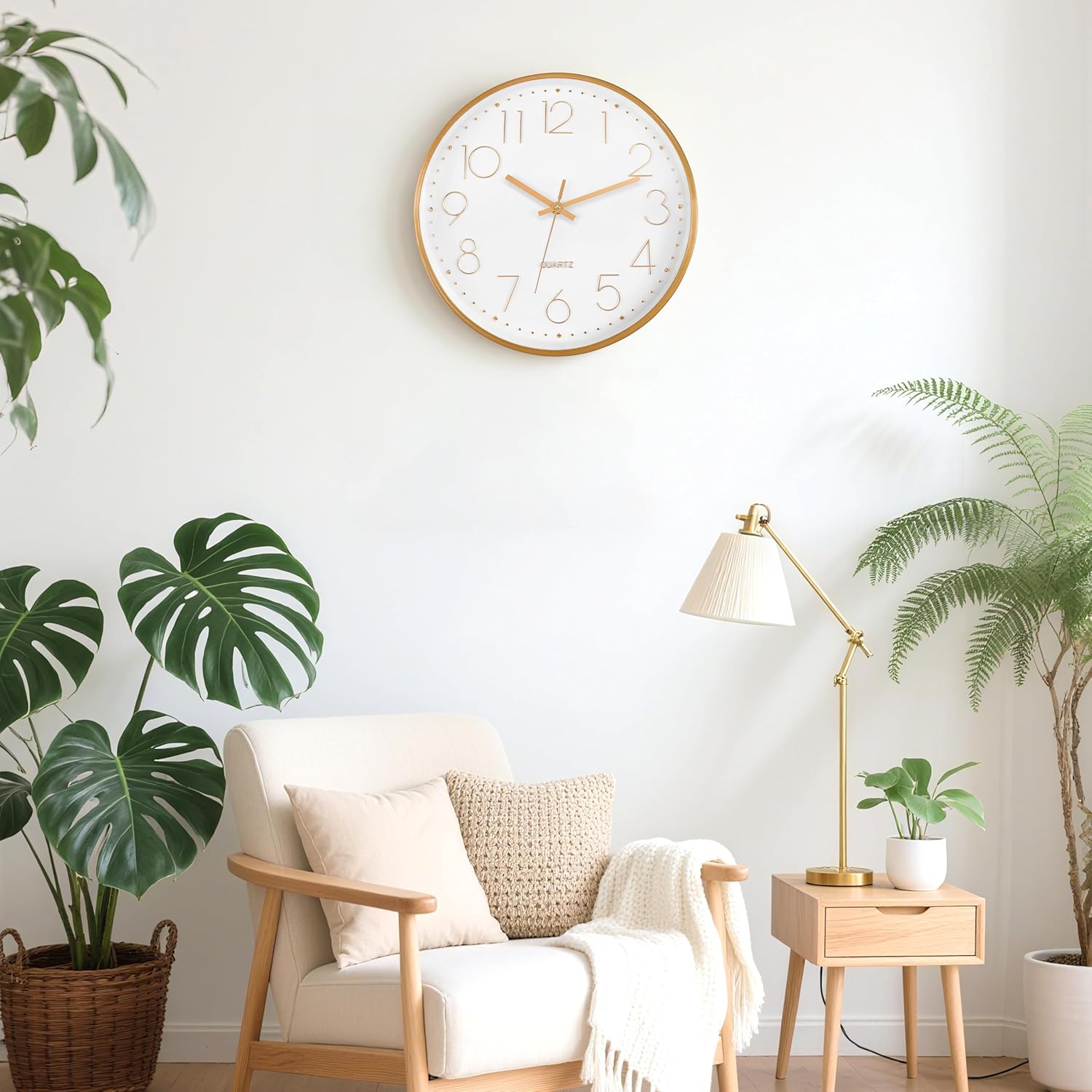 Detalle 1 de Foxtop Horloge Murale-04 wandklok 30 cm, goudkleurig en geruisloos