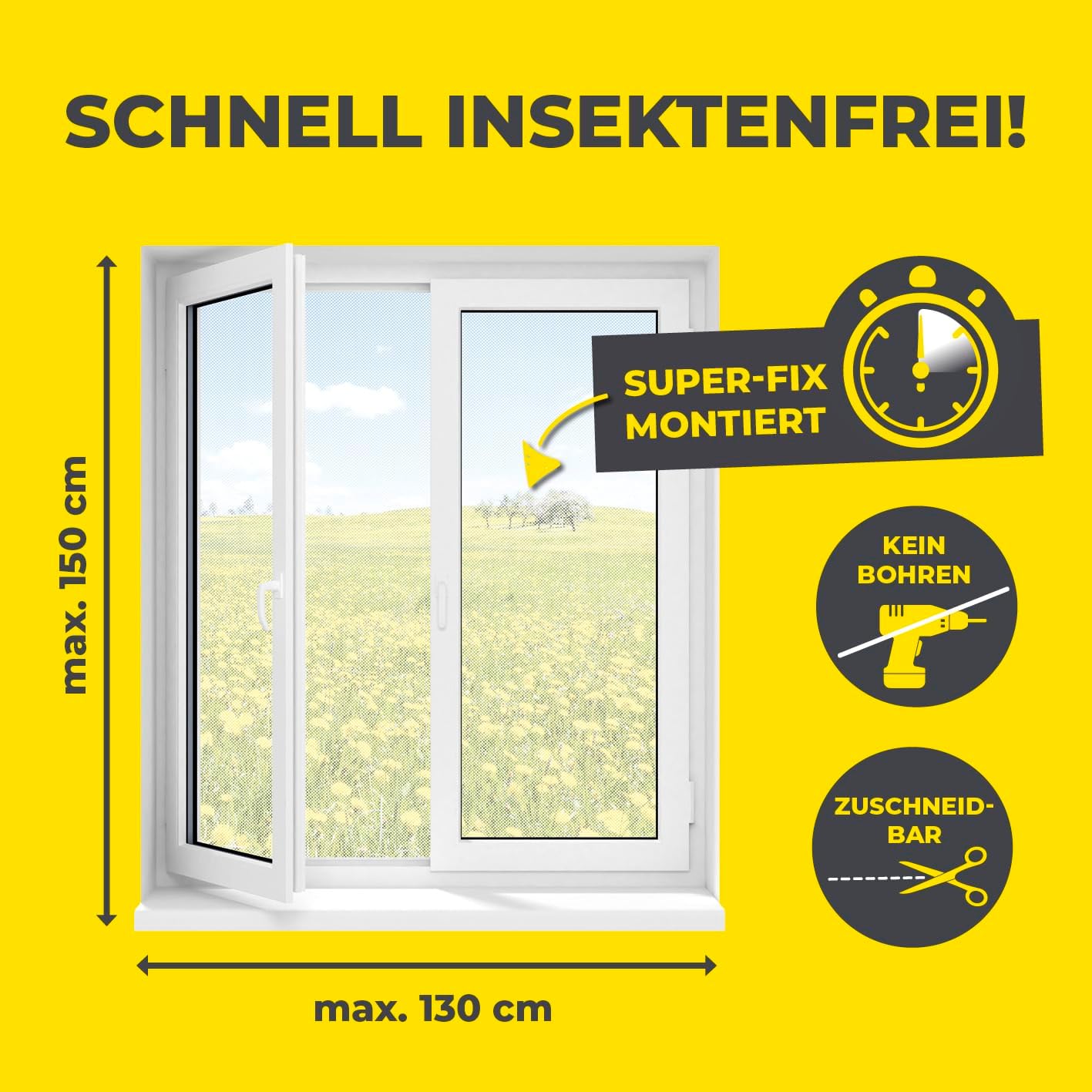 Thumbnail 4 de EASYmaxx Insect Protect Fliegengitter fürs Fenster mit Magnetbefestigung, zuschneidbar bis 130 x 150 cm (weiß)