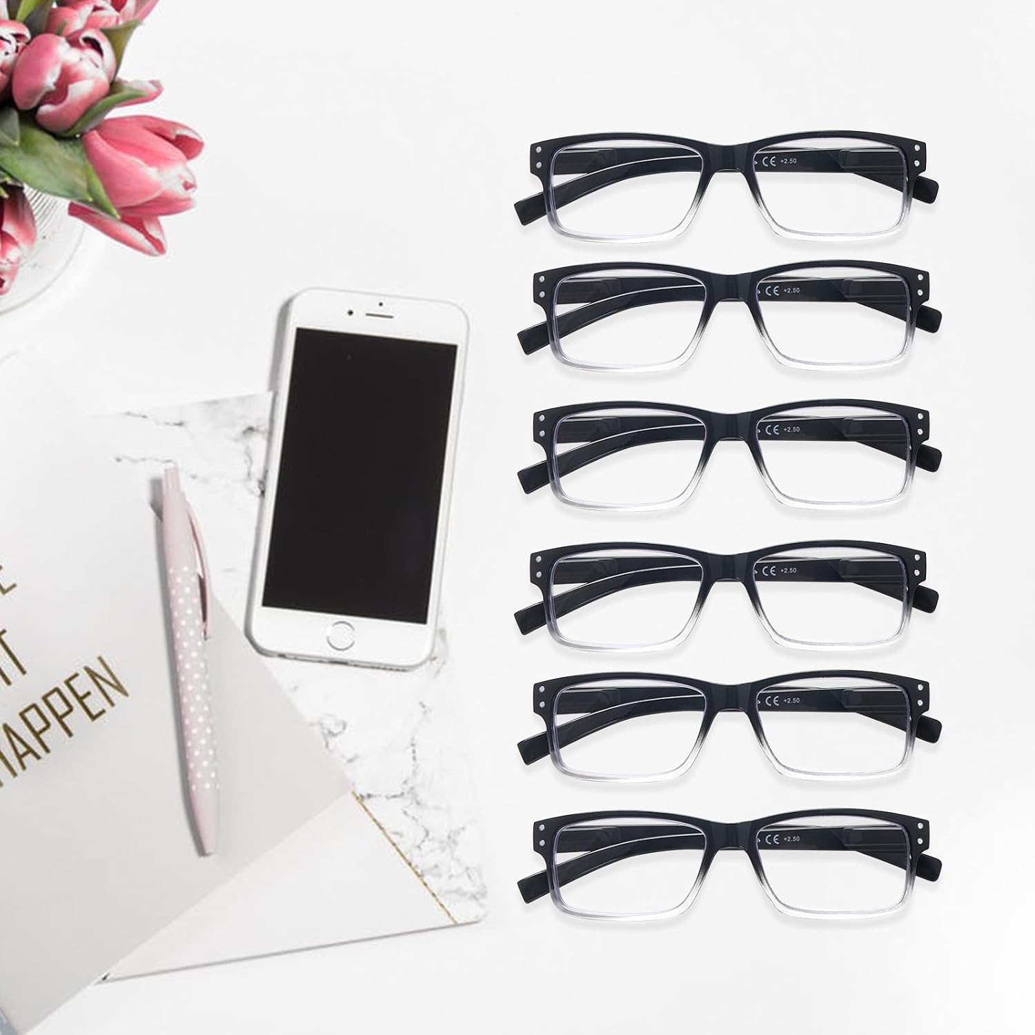 Thumbnail 5 de ZONLON 6 Pack Reading Glasses with Blue Light Blocking — Lightweight Black with Spring Hinges