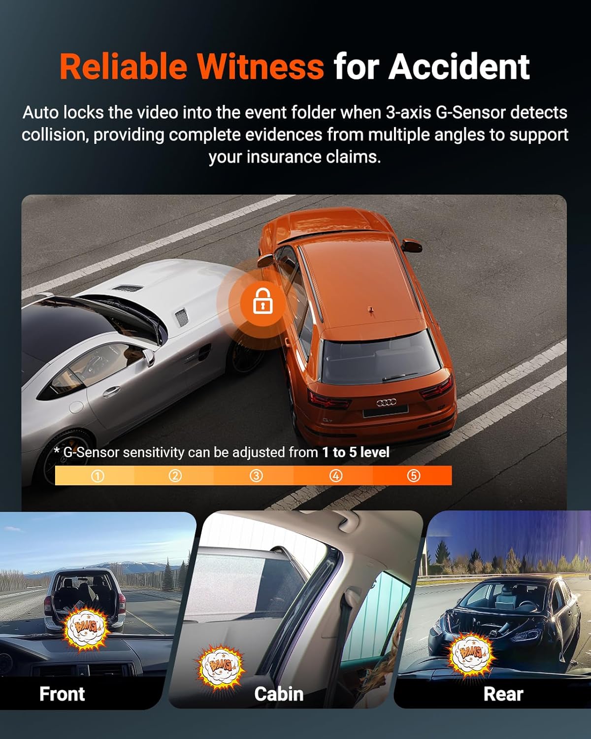 Thumbnail 6 de Vantrue N4S 3-Channel WiFi Dash Cam (STARVIS 2, PlatePix) with GPS, LTE support and 24/7 Parking Mode