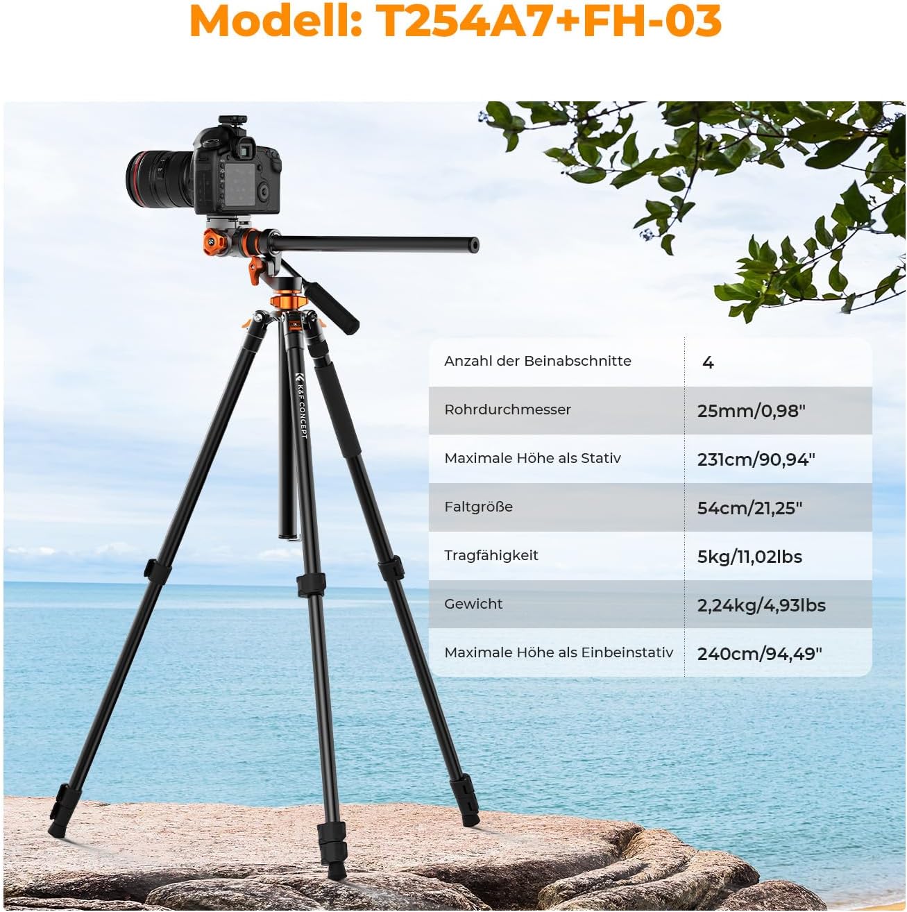 Detalle 2 de K&F CONCEPT Videostativ Fluidkopf, 231 cm