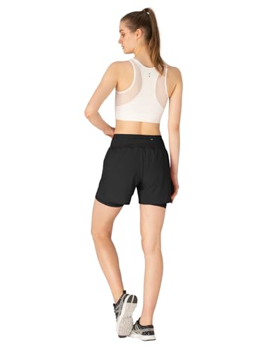 Detalle de donhobo Damen Sport Shorts 2-in-1 kurz 2-in-1 Laufshorts Schnelltrocknend Schwarz M